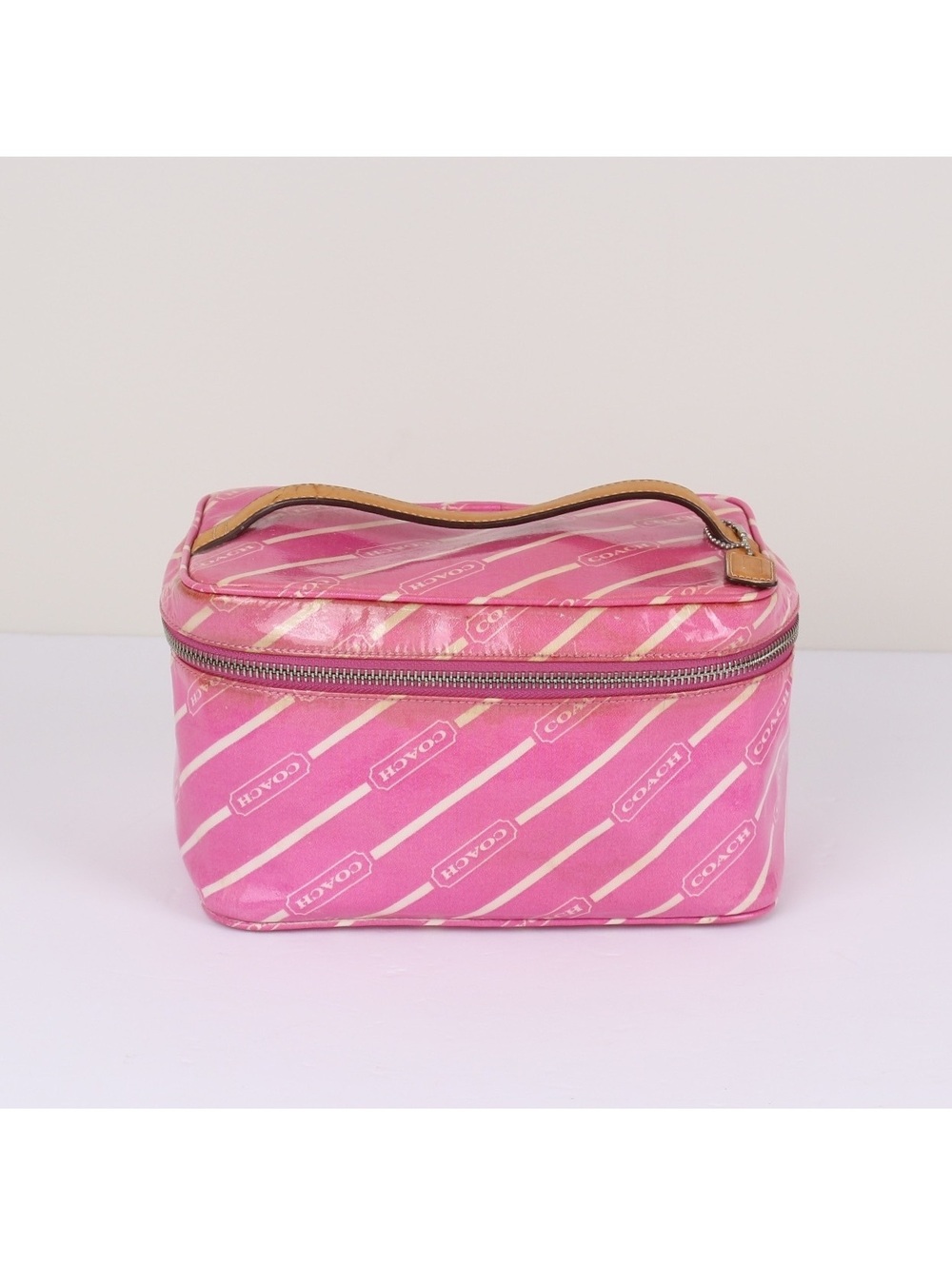 Coach Y2K Pink Glossy Logo Stripe Cosmetic Train Case Vanity Box